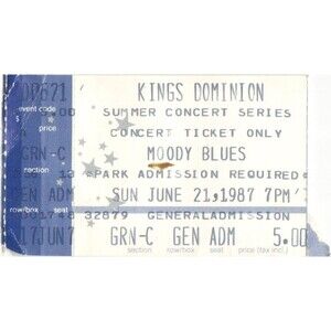 Vintage 1987 Moody Blues Concert Ticket Stub Doswell VA